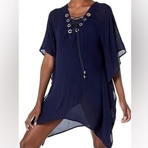 La Blanca Navy Nautical Gauzy Coverup Dress